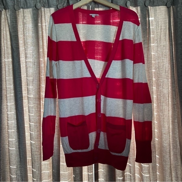 Halogen Pink Rugby Stripe Cotton Lightweight Cardigan Tunic Size Medium - Picture 2 of 11